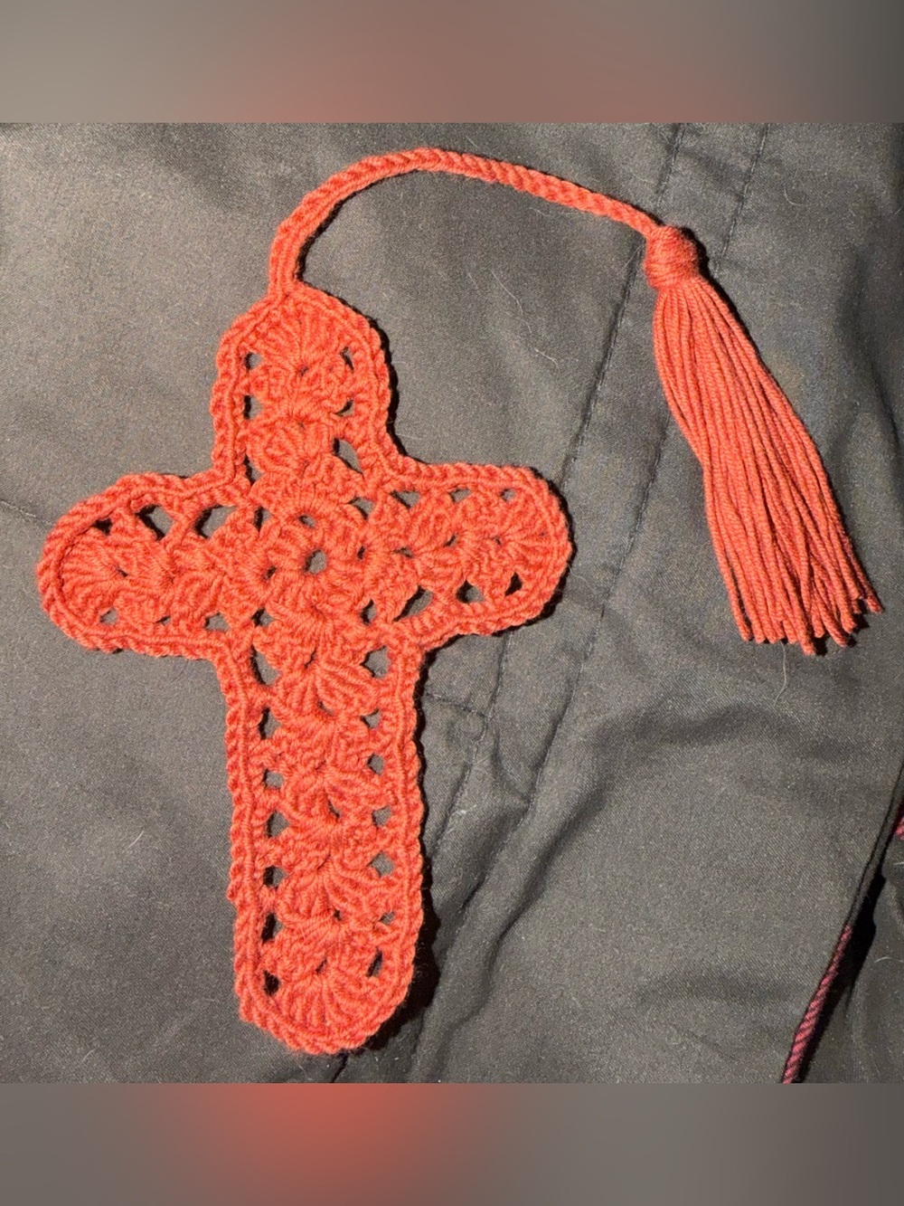 Handmade Crochet Cross Tassel Bookmark - Coral
